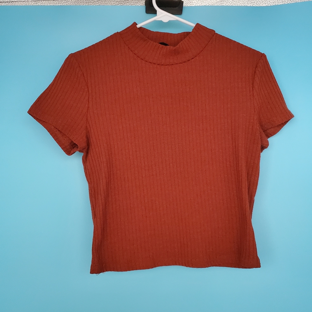 SHEIN Top Size Large Rust Ribbed Cropped High Neck